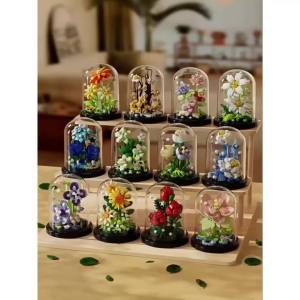 Quà tặng mô hình lắp ráp hoa dễ thương kèm lồng chụp và đế tặng sinh nhật tặng người yêu FELAA