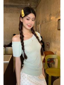 เสื้อยืดแขนสั้นผู้หญิง HRG Style ฤดูร้อน 2025 เสื้อคอกลมแขนกุดถักสุดเท่ เสื้อเชิ้ตผ้าฝ้ายผสมสแปนเด็กซ์