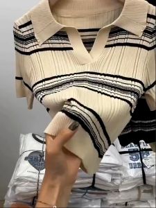💥[A117] Áo len thun nữ Montoghi dệt kim KẺ NGANG 2 MÀU cổ đức thanh lịch và năng động - L2M