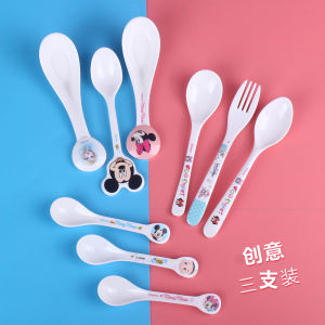Children Spoon Household Baby Feeding Cute Melamine Tableware Spoon Baby Food Supplement Stirring Dessert Spoon and Fork Set