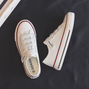 Womens Canvas Shoes Spring Summer Autumn Seasonal Slip-On Magic Tape Casual Low-Top round Toe Rubber Bottom Youth Footwear