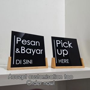 Order & Pay Here Pesan di sini papan mejaSign Plate Counter Sign Only/Bayar Di Sini/Order here/Pay here/Pick up Here-Custom Made Acrylic/Cafe/Bistro/Restaurant/Boutique