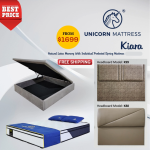Unicorn Kiara 11Inch With Latex Pocketed Spring PillowTop Mattress +Storage Bedframe K88/K99 Bundle Set