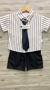 Terno for kids boy classic black & white semi formal stripes w/ tie 1-5yrs old E11