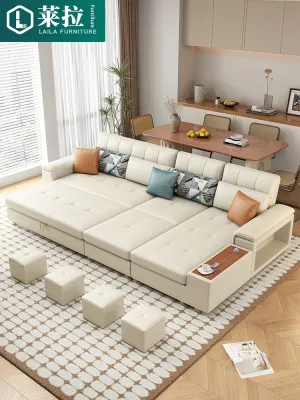 Modern Minimalist Tech Fabric Sofa Bed Foldable Pull out Living Room Small Apartment Straight Queen Size Sofa Can Be Used as Bed