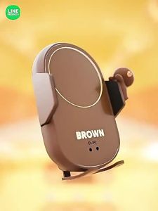(15W)100% Authentic Line Friends Car Wireless Charger with Automatic Induction Fast Charging and Car Mount for Air Vent and Navigation Car Phone Holder Compatible with iOS & Android Smartphone Accessories Brown Hello Kitty WCK1