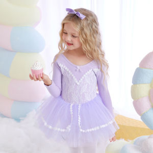 Đồ Khiêu Vũ Cổ Tay Dài Cho Bé Gái Mùa Thu Đông Khiêu Vũ Ballet Váy Khiêu Vũ Váy Xếp Ly Cotton Tròn Cổ Đồ Khiêu Vũ