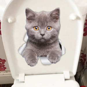 Waterproof Bathroom Toilet Sticker Cute Funny 3D Cat Creative Wall Decorations Bathrooms Toilet Lid Reminder Decals