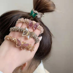 Women Crystal Butterfly Hair Ties Elastic Hairband Girls Simple Scrunchies Headdress Women Hair Accessories Headwear Ornament
