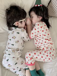 Childrens Summer Home Clothes Set Thin Pure Cotton Sleeveless Sleepwear Cartoon Air Conditioner Suit Boys Girls Baby Pajamas