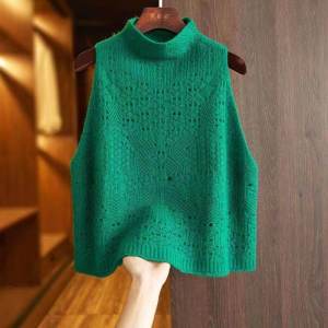 เสื้อกั๊กถักแฟชั่นสำหรับผู้หญิง ฤดูใบไม้ผลิ 2024 เสื้อคลุมกันหนาวแบบเปิดหลัง แขนกุด คอตั้ง เสื้อคลุมกันหนาวแบบสวมหัว