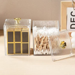 Naukaha【Ready in Stock】 Cosmetic Cotton Storage Box Transparent Makeup Remover Cotton Box Cotton Swab Storage Box with Lid
