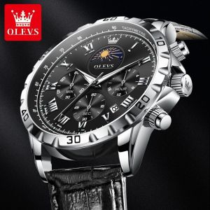 OLEVS Jam Tangan Pria Anti Air Terbaru Original Asli Keren Kulit Luminous Chronograph Men Watch Mewah COD