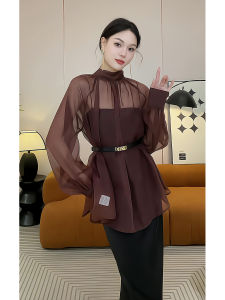 Loose Transparent Long Sleeve Womens T-shirt Summer New Korean Design Casual Versatile Cover-up Cotton Commute Style