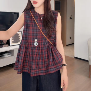 Shalldoer | French Retro Checkered Color-Blocking Youthful Sleeveless Summer Sweet Mini Dress