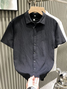 Luxurious Thin Short Sleeve Mens Shirt Casual Loose Breathable Summer Fashion Outerwear Shirt Lightweight Polyester Fiber