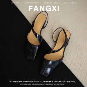 Leather French Style White Square Toe Ankle Strap Summer Flat Sandals