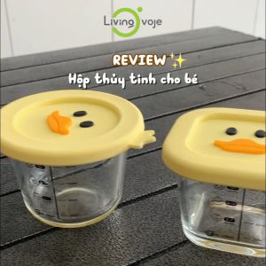 Hộp thủy tinh đựng thực phẩm 230ml LivingOvoje kèm nắp silicon hình vịt siêu đáng yêu