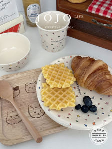 Jojos Wide Scallion Star Series Dining Set High Aesthetic Value Nordic Style Hand-Painted Ceramic Plate Universal Use 8.5 Inches