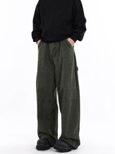 FILFR American Retro Baggy Military Green Work Pants Men Loose Straight Casual Washed out Trousers Youth Vitality Style