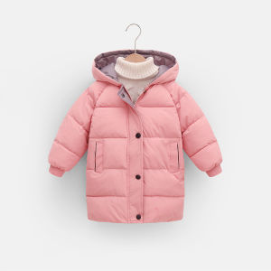 4-10 Y Long Down Jackets Winter Kids Boys Girls Thick Warm Hooded Outerwear Children Pink Waistcoat Coat Fashion Casual Clothing