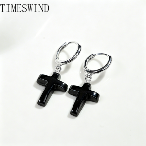 TIMESWIND Natural Myanmar A-type Jade Original Black Cross Pendant S925 Silver Women Men Earrings Fashion Jewelry with Certificate