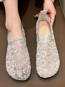 Traditional Beijing Cloth Shoes for Women Summer Mesh Soft Sole Anti-Slip One-Step Suitable for Elderly and Mothers