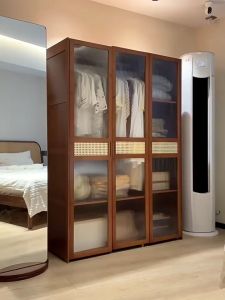 Solid Wood Wardrobe Clothes Storage Cabinet 160CM 4 Door Simple Wardrobe Cabinet Locker With Drawer Cabinet For Clothes