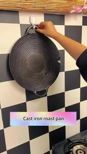 Winnereco 11.8/13.8/14.6 Inch BBQ Griddle with Handles Cast Iron Round Griddle Non Stick Baking Tray for Home Party Travel Outdoor