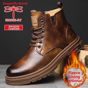 Mens Shoes Leather Warm Lined High Ankle Winter Boots