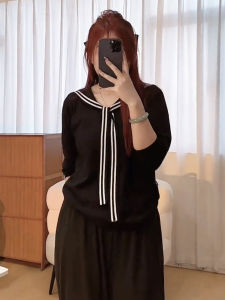 Chic Large Size Womens Knitwear Navy Collar Long Sleeve Slimming Outerwear Top Trendy Commute Style Single Piece Autumn Fashion