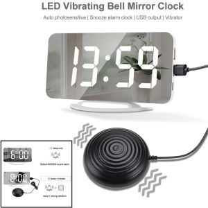 Creative Loud Vibration Alarm Clock Digital Led Mirror Clock With Bed Shaker Adjustable Brightness For Heavy Sleepers Adult Deaf