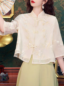 Stylish Elegant New Chinese Style Embroidery Frog Button Shirt