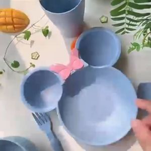 3 in 1 Wheat Straw Anti-fall Cartoon Childrens Mickey Bowl Baby Supplementary Food Bowl Dinner Plate Set