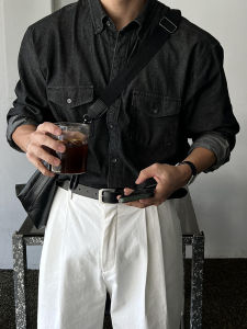 Ssumenam | Retro Water-washed Denim Heavyweight Long Sleeve Shirt