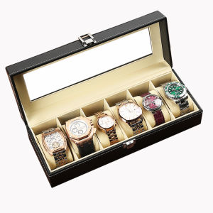 Classical PU Leather Display Storage Collection Organizer watch box Case With Glass Top Slot Men Watch Bracket Display Box Gift