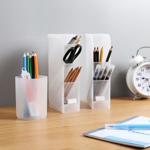 Transparent Frosted Large Capacity Desktop Organizer Pen Holder Multi-Functional Office Stationery for Women Students