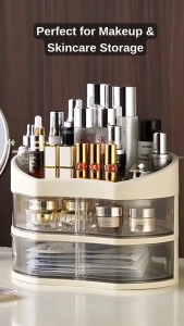 Dustproof Waterproof Cosmetic Skincare Makeup Organizer with Rotating Transparent Drawers Storage Container