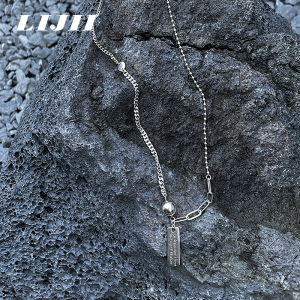 [โลกของโซ่ lijii] จี้ภาษาสันสกฤตสร้อยคอเหล็กไทเทเนียมแบบเดียวกันกับผู้ชายและผู้หญิงแบบเย็บต่อกันหลายแบบเรียบง่ายและเป็นกลาง