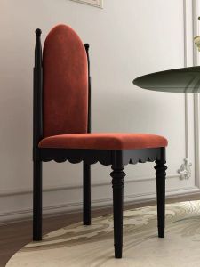 Roman Velvet Fabric Solid Wood Dining Chair Soft Padded Makeup Stool French Vintage High Back Study Chair Luxury Living Room Designer Single Chair