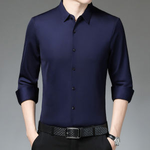 Hengyuanxiang Mens Long Sleeve Shirt Silk Fleece Lined Casual Fashion Urban Style Autumn Winter Wear Standard Fit Button Detail