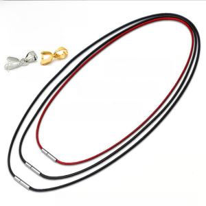 High-End Leather Rope Necklace Rope Crystal Emerald Jade Pendant Hanging Ornament Pendant Lanyard Wax Rope Mens and Womens Collarbone Red and Black Rope
