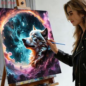 BILIBILI | 60X75cm Oil Painting By Numbers Wolf and Starry Sky On Canvas DIY Paint by numbers Frameless Digital Painting Home Decor