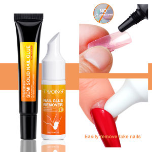 Twoing Nail Glue & Remover Set –Quick-Dry Super Strong Adhesive for Press-On NailsRhinestones&Acrylic NailsNo UV Curing Needed