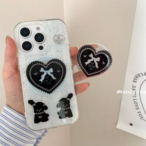 Korean Style Magnetic Butterfly Knot Dog Design Phone Stand Protective Case for iPhone 16 pro Max New Apple 16 Girls Full Cover 15 pro Double Layer 14 Anti-Fall