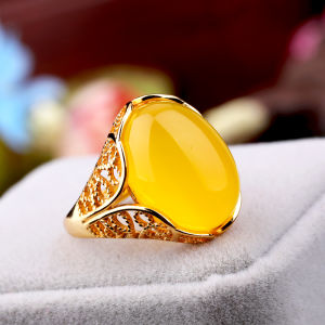 Gold Plated S925 Silver Ring with Amber Embedding Empty Mount for Emerald Jewelry Fashionable Commute Style Fresh out Packaging