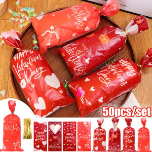 50Pcs/Set Valentine’s Day Plastic Candy Bags Transparent Snack Cookie Chocolate Gift Packaging Bags Wedding Party Gifts