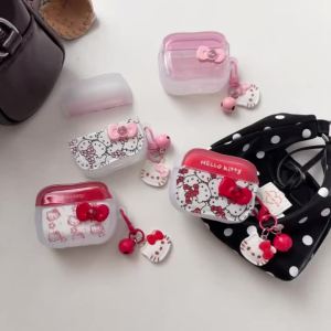 Sanrio | Earphone Case For Airpods 1 2 3 4 Pro 2 3 Cute Cartoon Sanrio Hello Kitty Bow Wireless Bluetooth Headset Hard Protective Cover