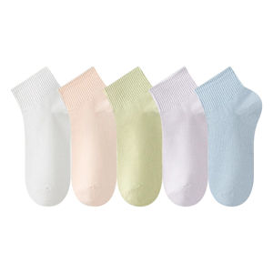 ถุงเท้ากีฬาผู้หญิงสีลูกกวาด ผ้าฝ้ายแท้ 100% ระบายอากาศได้ดี ป้องกันกลิ่น ถุงเท้าสั้น ถุงเท้าครึ่งแข้ง ฤดูใบไม้ผลิและฤดูใบไม้ร่วง