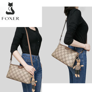 FOXER Brand Women Monogram Printing PVC Sling Bag Female Fashion PU Leather Soft Messenger Bag Lady Zipper Shoulder Crossbody Bag